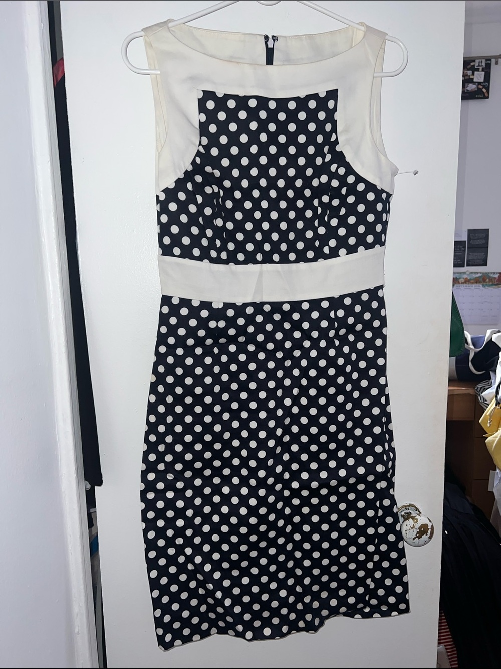 Polka Dot Midi Sheath Dress in Black and White